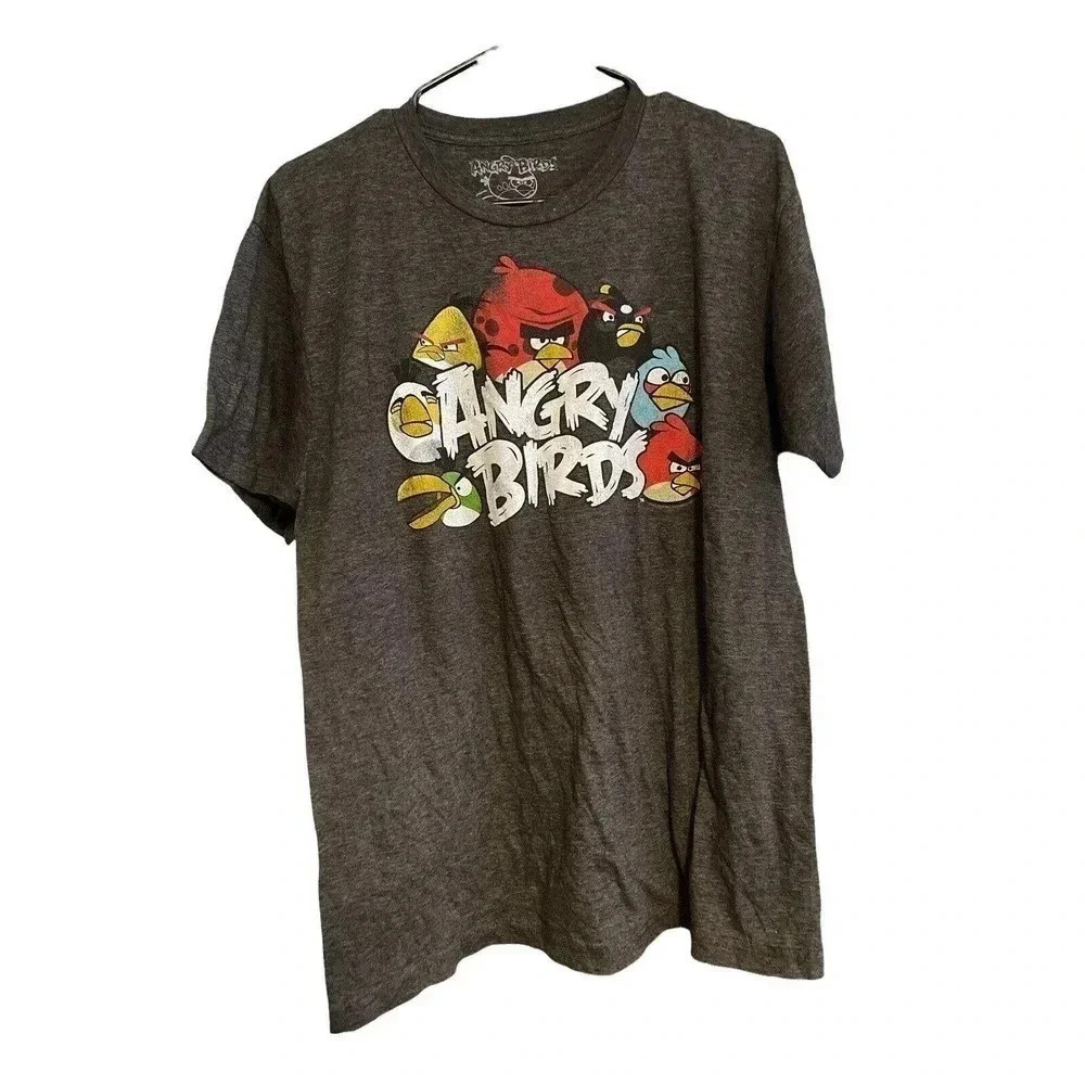 ANGRY BIRDS SIZE LARGE BLACK TEE WITH ANGRY BIRDS